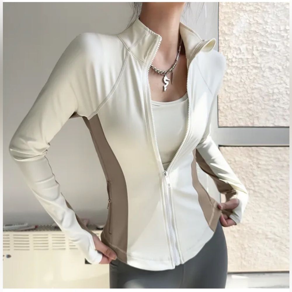 Eastern Mountain Sports White & Taupe Womens Long Sleeve Jacket M Size Zip Front